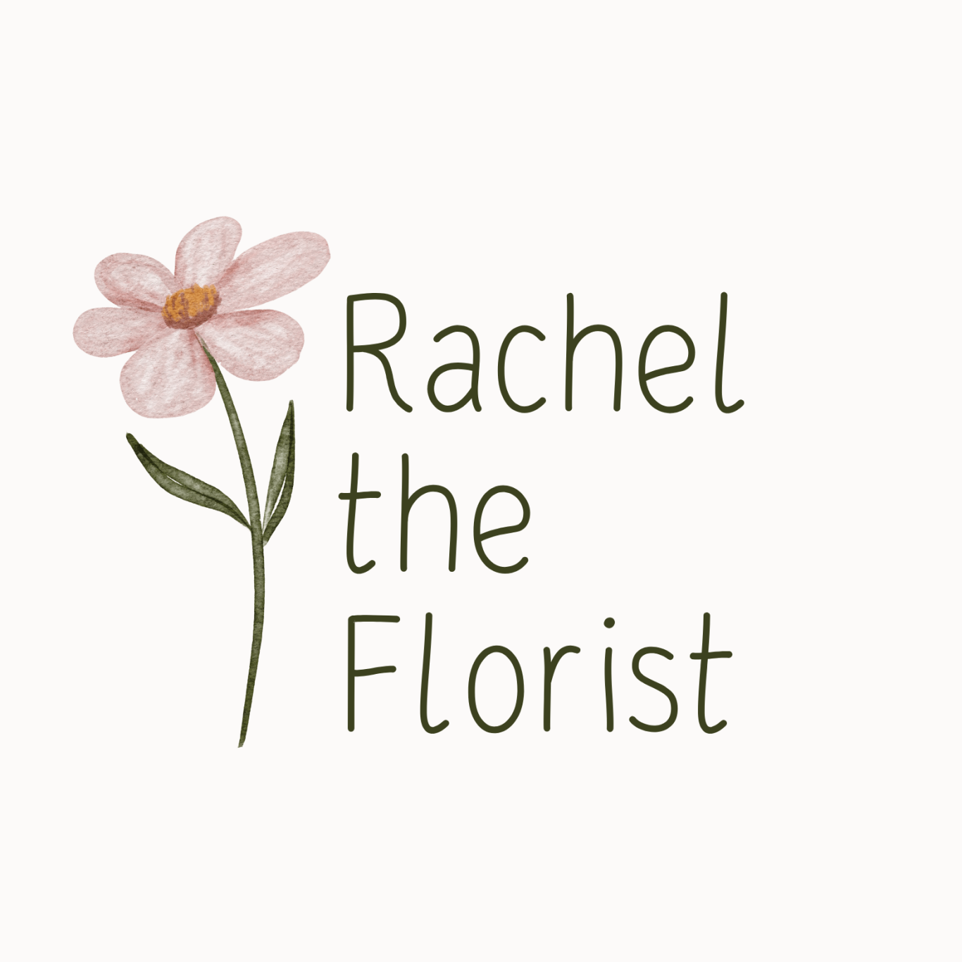 Logo featuring a pink flower and the text "Rachel the Florist."