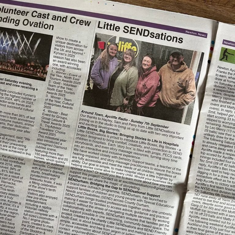 Article showcasing "Little SENDsations" with four smiling cast members.